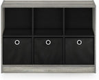 Furinno Basic 3x2 Cube Storage Bookcase Organizer with Bins, French Oak Grey/Black