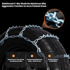 Super Grip V-Bar Ice & Snow Chains 2 Pack for Cars & SUVs - 14" to 18" Tire Anti-Slip Ice & Deep Snow Traction, Easy Installa