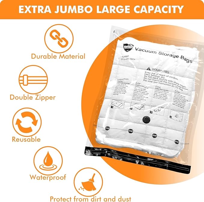 GONGSHI Vacuum Storage Bags, Space Saver Bags for Clothing,Blankets,Comforters, Pillows, Clothes,Travel,10 Small-EPUMP