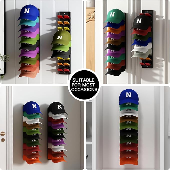 Hat Organizer for Baseball Caps 2 Pack, Wall Mounted Hat Rack Holds Up to 20 Hats, Cap Holder Display for Door & Closet, Hat 