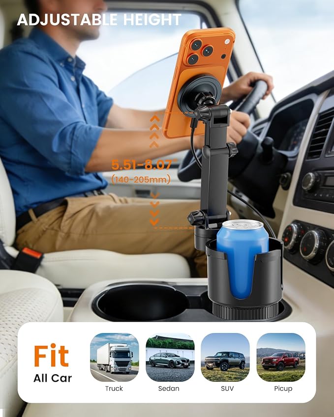 OHLPRO for iPhone 17 Pro Max MagSafe Car Charger Cup Holder Mount, 15W Fast Wireless Magnetic Charging Phone Holder for iPhon