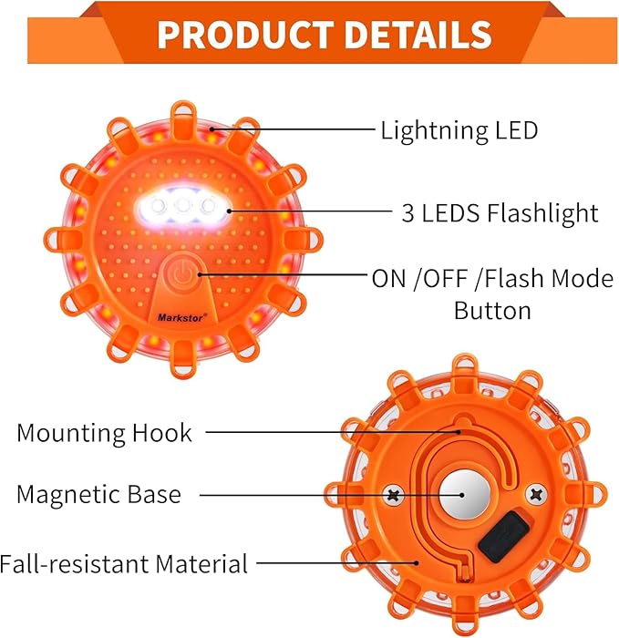 LED Road Flares 12 Pack Roadside Emergency Car Kit, USB Rechargeable (lithium battery) Road Safety Flare Light,9 Flash Modes,