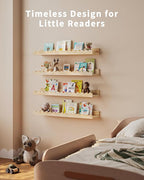 Shario Nursery Book Shelves, 4-Pack Wood Floating Shelves for Wall Kids, Scalloped Shelves, Wall Book Shelves for Bedroom Kid