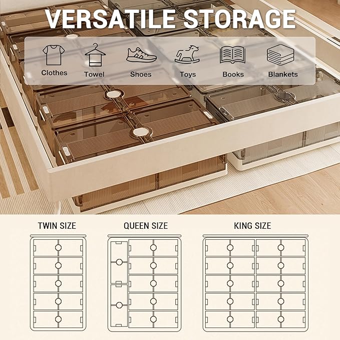 2Pack Under Bed Storage Containers, Stackable Rolling Storage Plastic Containers, Multi-Purpose Rolling Low Profile Bins with