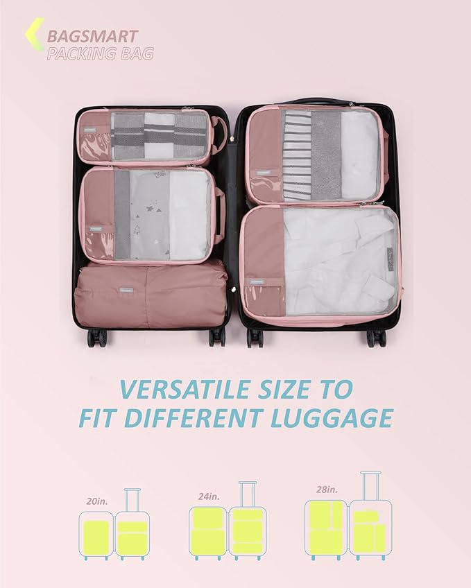 BAGSMART 6 Set /4 Set/2 Set Compression Packing Cubes for Travel, Lightweight Luggage Organizer Bags, Durable Space Saver Bag
