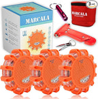 Marcala 3-Pack Emergency Lights for Vehicles | DOT Compliant Emergency Flares for Car with Batteries, Whistle & Case | LED Ro