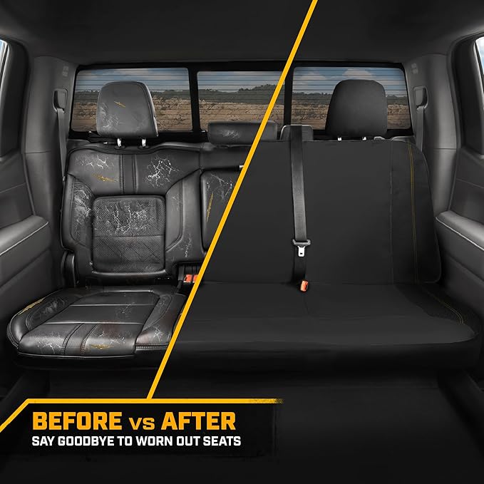 CAT PU Leather Rear Bench Seat Cover – Black, 60/40 Split Fit for Cars, Trucks, SUVs – Waterproof, Scratch-Resistant, Semi-Un