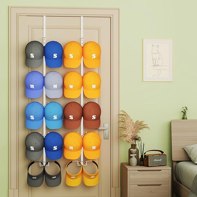 SWTYMIKI Over Door Hat Organizer - 2 Packs Metal Wall Mounted Hat Rack with 5-Tier Dual Hooks Design, Hanging Baseball Cap Or