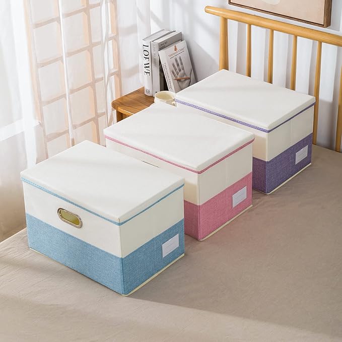 PRANDOM Collapsible Storage Bin with Lid [3-Pack] Fabric Foldable Storage Box Organizer Container Basket Cube with Cover for 