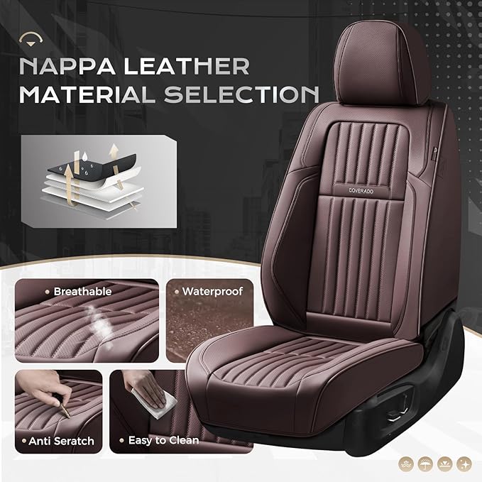 Coverado Car Seat Covers Front Seats, Seat Covers for Cars, Car Seat Protector, 2-Pack Car Seat Cushion Nappa Leather, Waterp