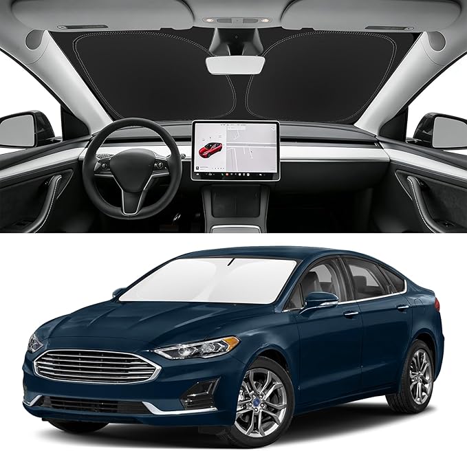 Custom Fit Windshield Sun Shade for Ford Fusion 2013-2021, Blocks UV & Heat, Front Window Sunshade Accessories, Easy Fold & Store Keep Your Car Cooler