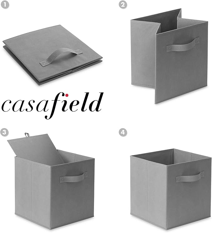 Casafield Set of 6 Collapsible Fabric Cube Storage Bins, Gray - 11" Foldable Cloth Baskets for Shelves, Cubby Organizers & Mo