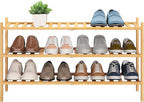 BMOSU 3-Tier Bamboo Extended Shoe Rack Premium Stackable Shoe Shelf Storage Organizer for Hallway Closet Living Room Entryway