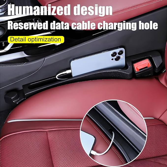 2 Pack Upgrade TPU Universal Dual Car Seat Gap Filler with Hooks, 4 in 1 Black Car Gap Plug Seat Fillers with Hook Odorless for Cars SUV, Console Side Gap Storage Organizer with Charge Cable Hole