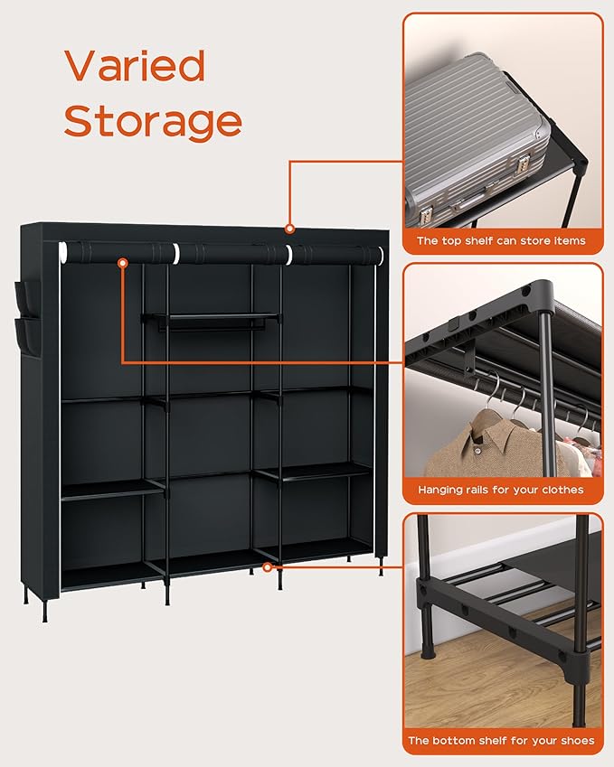 CASAMAYA Portable Closet, 81.1 Inch Extra Large Capacity Wardrobe Closet with Cover, Clothes Storage Organizer with Shelves a