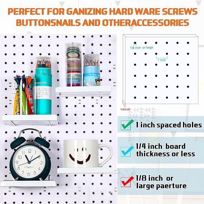 Beeveer 4 Pcs Pegboard Shelves Wall Organizer Brackets Pegboard Steel Tray Accessories Organizing Tools for Craft Garage Nurs