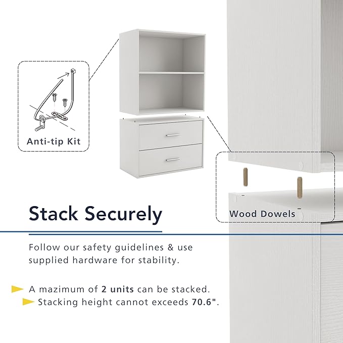 Homes: Inside + Out Apexa 3-Tier Cube Storage Organizer Shelves, Stackable Wood Bookcase Fits Cubby Bins for Organization, Do