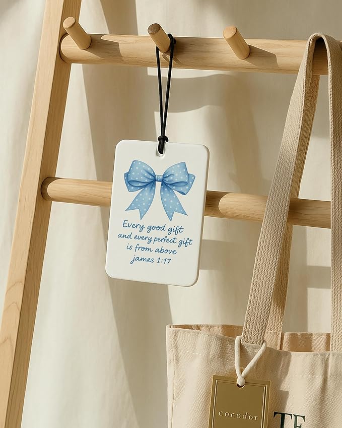 Inspirational Christian Car Air Freshener 4 Pcs, Blue Coquette Bow Religious Hanging Air Freshener for Cars Closet Drawer Boo