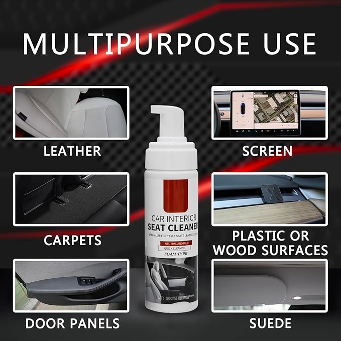 Interior Cleaner for Tesla White & Black Vegan Leather Seat Protectant Car Care Cleaning Kit Stain Remover Safe for Tesla Mod