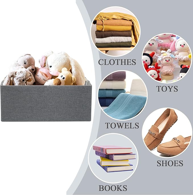 Foldable Fabric Storage Cubes, 2 Packs Cloth Storage Baskets with Wooden Handles, Collapsible Shelf Closet Organizer Bins, Re