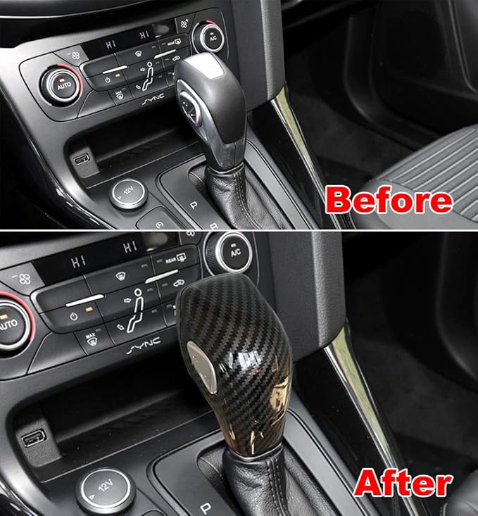 ruihe Car Gear Shift Knob Cover Carbon Fiber Color Sticker Trim Fit for Ford Focus Fiesta Fusion Escape C-Max Transit-150 Tra