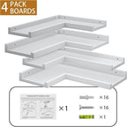 4-Tier White Corner Floating Shelves Wall Mounted - Floating Shelves with Lip, Solid Pine Wooden Corner Wall Shelf for Wall D