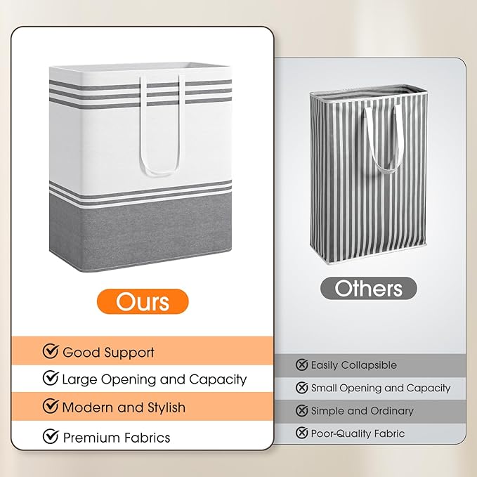 3 Pack Large Laundry Baskets, Laundry Hampers, Freestanding Waterproof Collapsible Clothes Bag with Extended & Reinforced Han