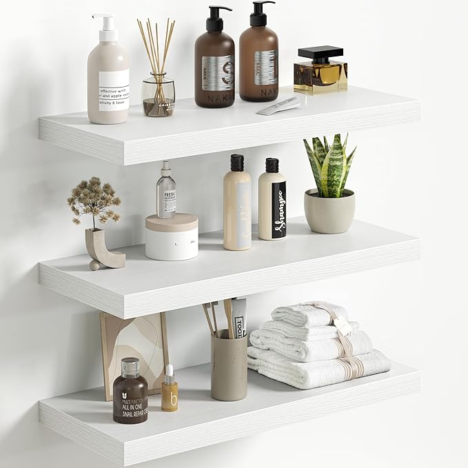 Fun Memories Floating Shelves for Wall 24 Inch Set of 3, Farmhouse Floating Shelves with Invisible Heavy Duty Bracket, 10 Inc