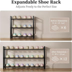 EKETE Expandable Shoe Rack,Adjustable and Stackable 3-Tier Shoe Rack Organizer, Shoe Rack for Closet,Space Saving,Metal Free 