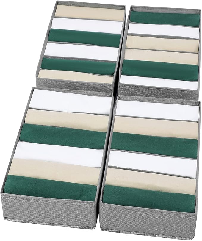 4 Packs T-shirt Drawer Organizers for Clothing,6 Grids Compartment Wardrobe Storage Box, Washable Clothes Organizer for Folde