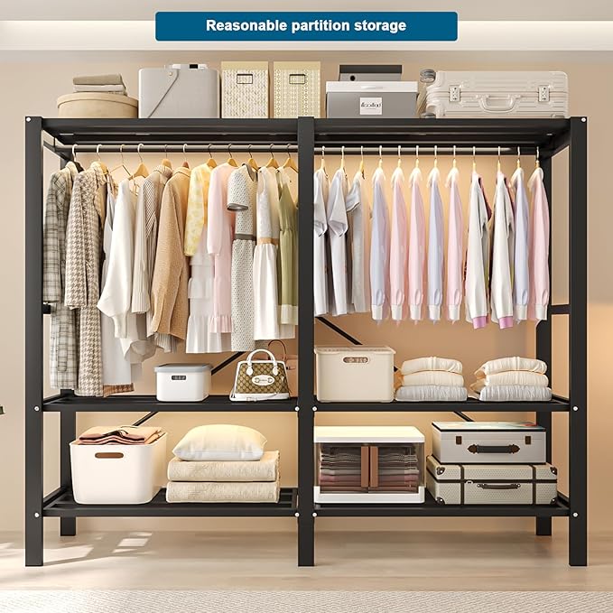 FPIGSHS 95in Heavy Duty Clothes Rack with Cover Foldable Covered Clothes Rack for Hanging Clothes portable Wardrobe Closet Sy