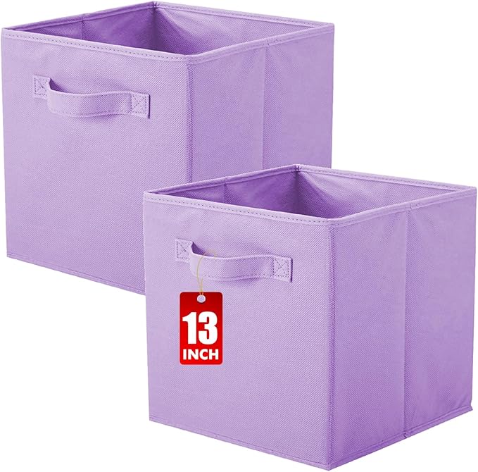 ShellKingdom Foldable Fabric Storage Cubes And Cloth Organizer Drawer For Closet And Toys, 13 X 13 X 13 INCH, 2 Pack (Lavende
