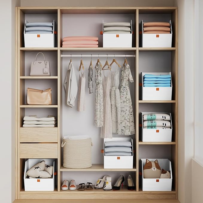 Homsorout Fabric Closet Storage Cubes - 8 Pack Square Storage Bins with Dual Handles for Clothes, Towels, Toys, Cube Storage 