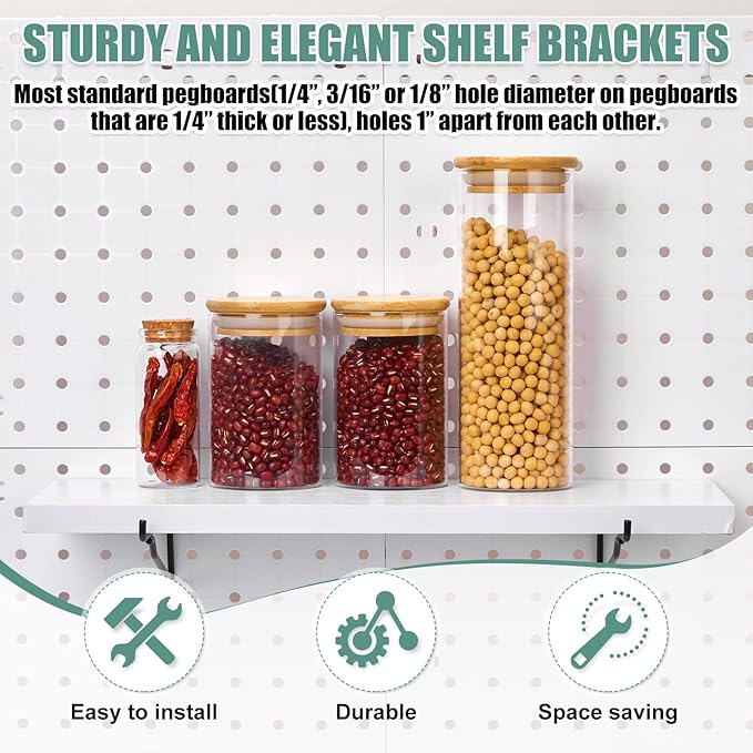 Qunclay 8 Pack Pegboard Shelf Set Wooden Shelves with Metal Brackets Hook Wall Pegboard Shelving Heavy Duty Accessories for C
