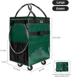 Reusable Grocery Bag On Wheels (Large, Green) Shopping Trolley with 8 Pockets and Zipper Cover Foldable Rolling Tote, Heavy Duty Handles, Carries Up to 66 LBS