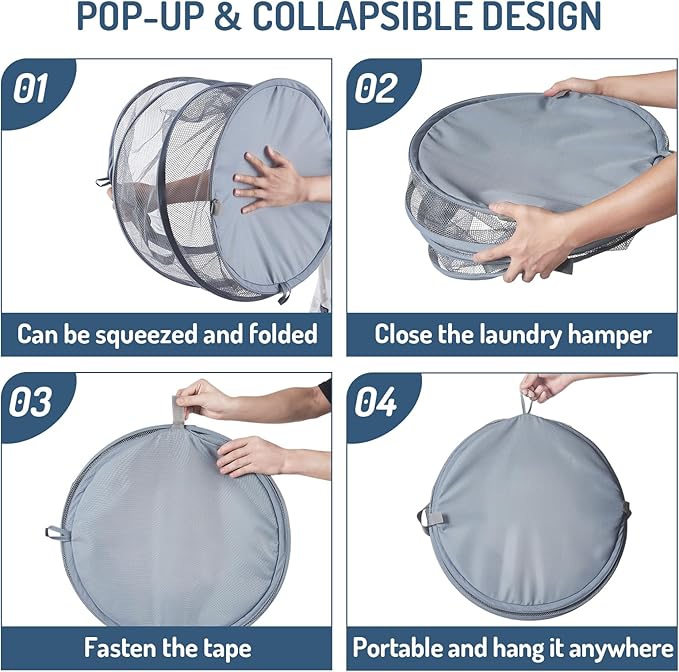 Seiritex Mesh Popup Laundry Hamper 115L Collapsible Laundry Basket Extra Large Capacity Foldable Clothing Storage Basket with
