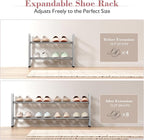 Bumusty 2 Tier Expandable Shoe Rack for Closet, 18“-33” Adjustable Shoe Rack for Small Space, Small Shoe Organizer for Front 