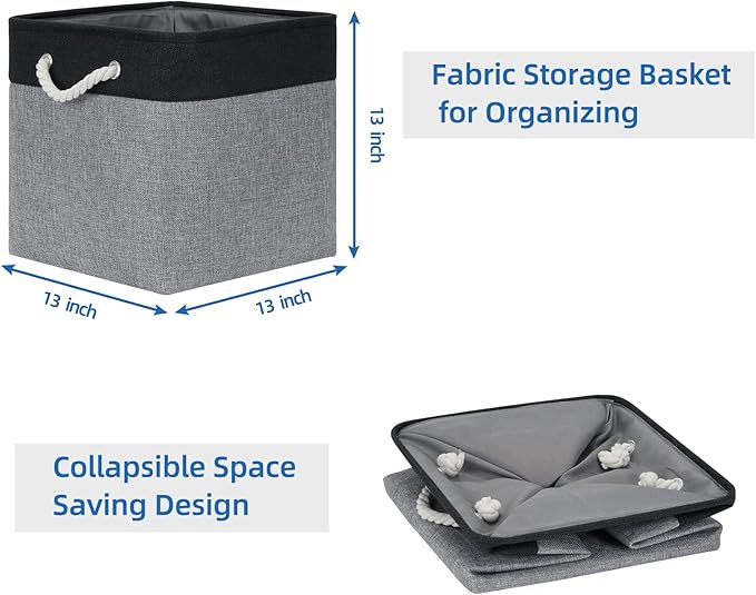 Temary Baskets 4 Pack Fabric Storage Cube Storage Baskets 13x13x13 Storage Cube Bins for Shelves with Handles, Basket for Org
