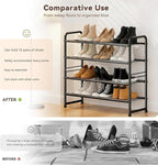 4 Tier Shoe Rack, 32.5" Wide Stackable Sturdy Metal Shoe Shelf Storage Organizer with Height-Adjustable for Entryway, Closet,