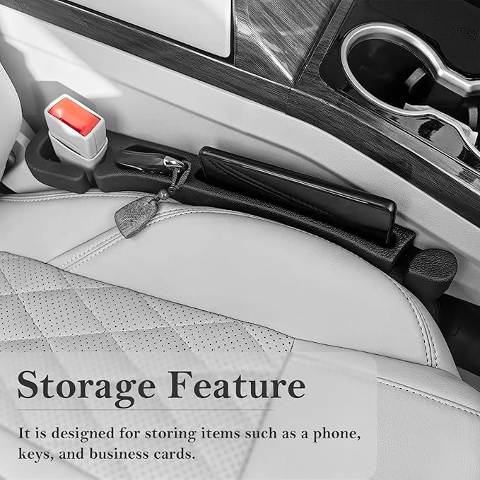 Car Seat Gap Filler 2 Pack with Organizer Hook, Car Seat Gap Plug Fills Gap Between Seat & Console Prevent Small Items & Tools from Falling Seat Side Gap Fits Cars, SUVs, Trucks & Sedans
