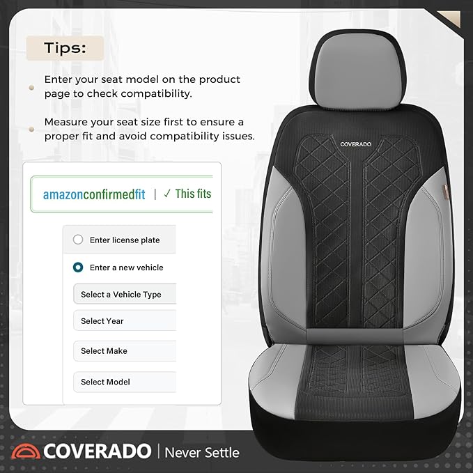 Coverado Leather Car Seat Cover for 2 Seats Front Seat Covers Waterproof Seat Covers 2-Pack Luxury Car Seat Protectors Univer