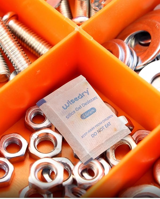 wisedry 5 Gram [60 Packs] Food Grade Silica Gel Packs Rechargeable Desiccant Dehumidifiers Pouches with Color-Indicating