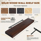 Floating Wall Shelf 36x6.8x1.7 Inch – Solid Wood Shelf in Walnut Finish – Heavy Duty Wall Mounted Rustic Display Shelf for Li