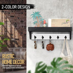Rebee Vision Key Holder Wall Mount with Shelf - Decorative 2-Color Key Rack with 5 Rustic Key Hooks and Primitive Wood Mail O