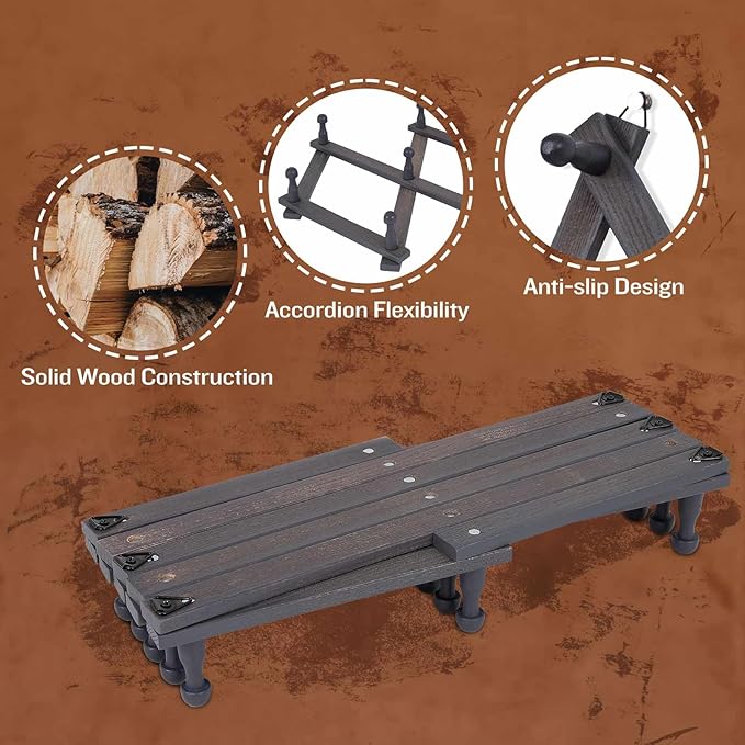 SCUNDA Rustic Wall Mounted Hat Rack with Space Saving Accordion Design, Expandable Hat Holder with 16 Wood Hooks, Modern Farm