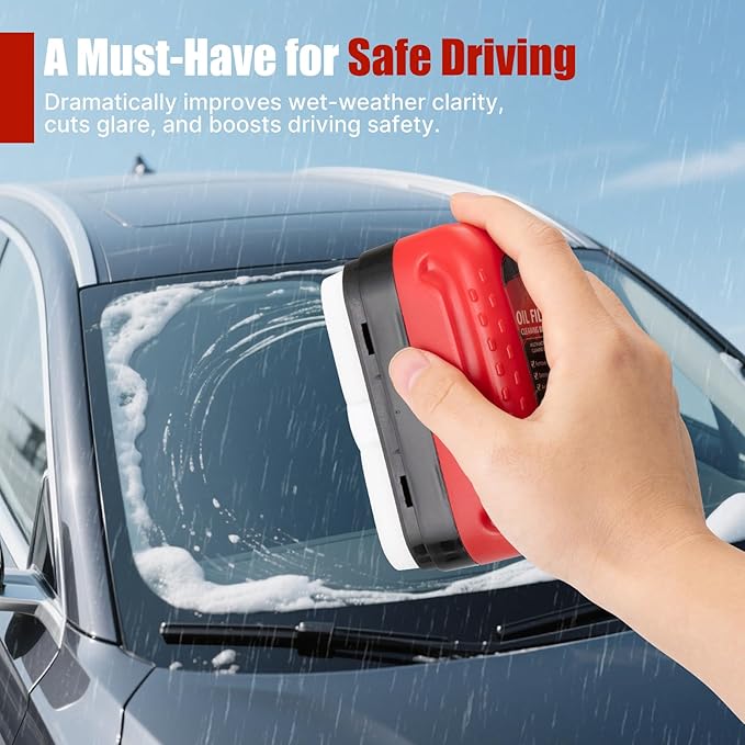 Automotive Oil Film Cleaning Brush & Windshield Cleaner Tool - Clear Vision Glass Cleaner with Oil Film Remover for Car Windows（2PCS