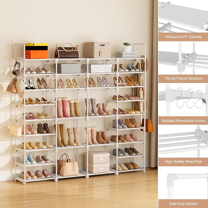 ROJASOP Large Shoe Rack Organizer for Entryway Closet 64-68 Pairs 9-Tier Heavy Duty Tall Garage Shoe Rack Shoe Shelf Shoes St