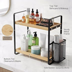 LEMIKKLE 2-Tier Wood Bathroom Counter Organizer with Basket,Waterproof Vanity Perfume Skincare Storage for Bathroom, Kitchen,