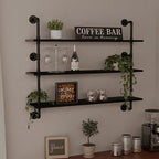 Industrial Pipe Shelving Rustic Black Wall Shelves with Wood Planks Industrial Floating Shelves 48 Inch 3 Tier Farmhouse Book