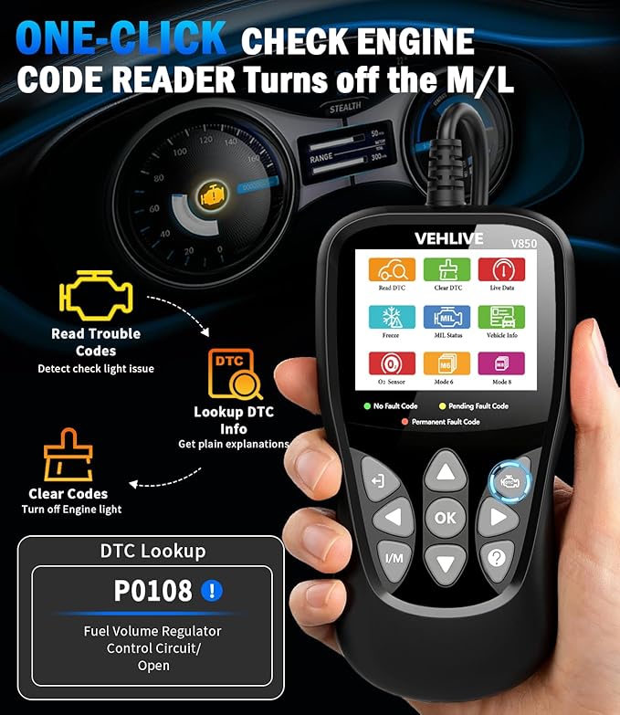 OBD2 Scanner Diagnostic Tool, VEHLIVE V860 Car Code Reader for Check Engine Light with Reset, I/M Readiness, Battery Tester,